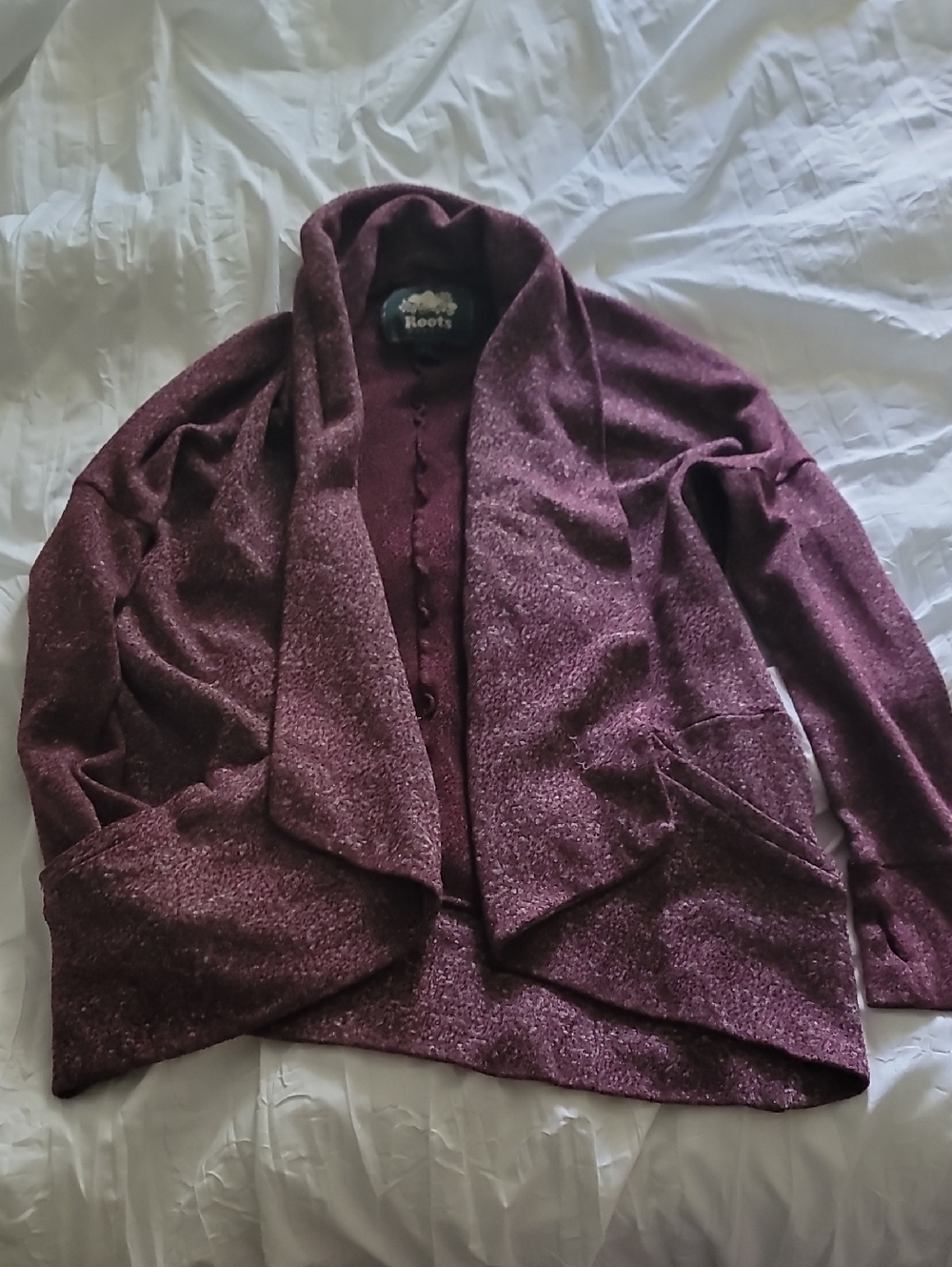 Roots Women's Plum Open-Front Shawl Collar Cardigan